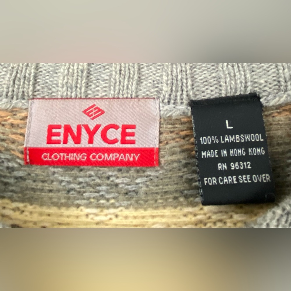 Vintage 90’s Enyce 100 % Wool Fair Isle Patterned Knit Sweater Men’s Size Large - Picture 5 of 7